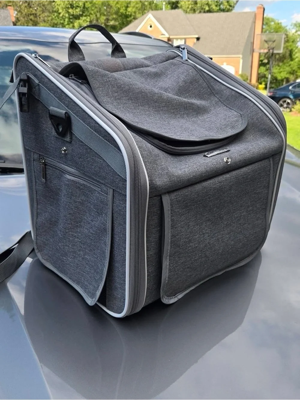 BABEYER,Pet Bike Basket Carrier, Backpack Softsided w/4 mesh windows,Grey Color